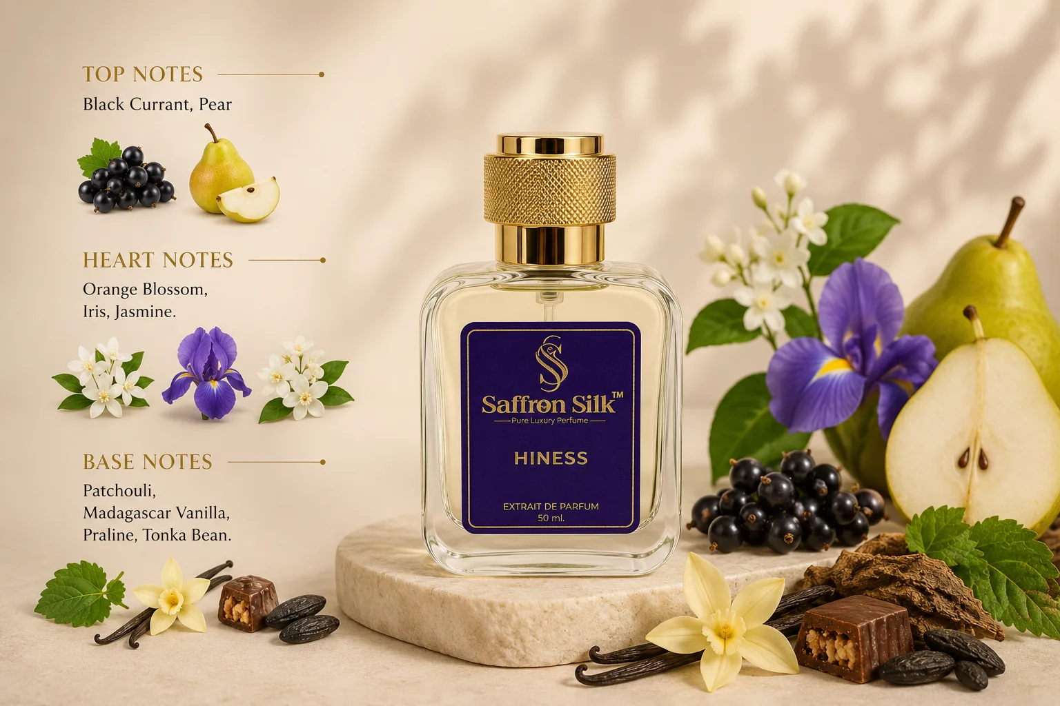 Hiness luxury perfume fragrance notes by Saffron Silk